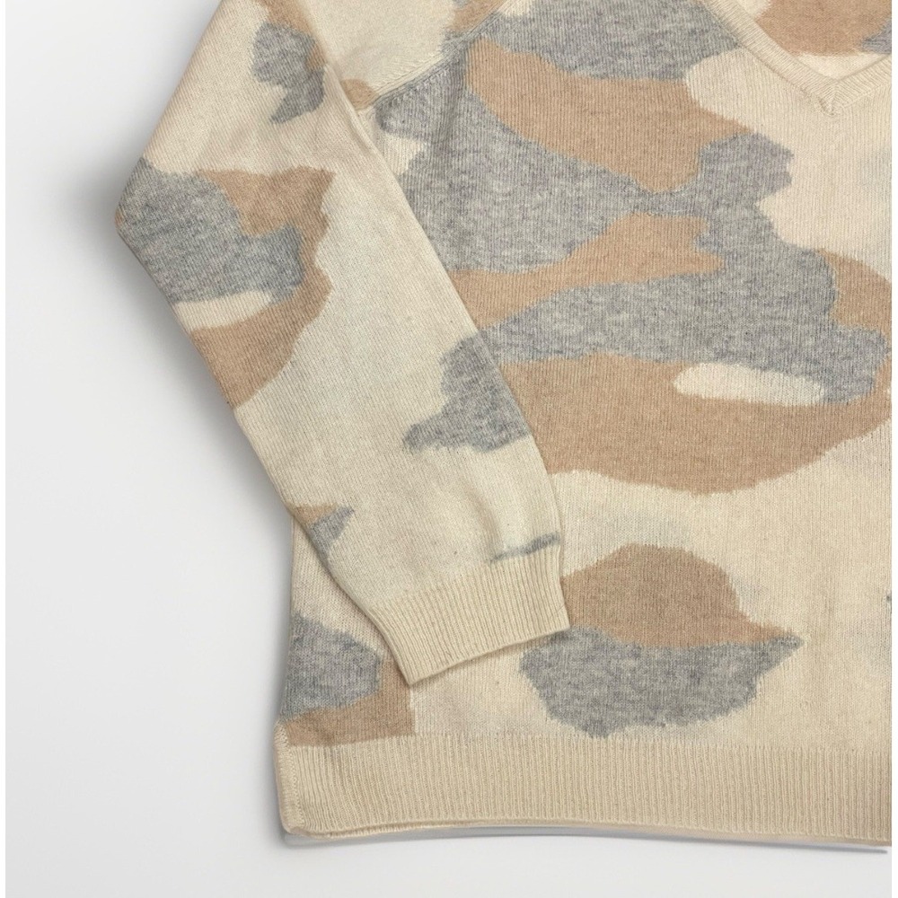 Jumper 1234 Camo Cashmere Sweater V Neck Beige Gray White Women's Size L - Picture 6 of 11